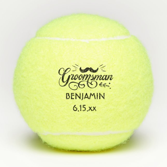 Pelotas De Tenis Groomsman Boda Mustache Fecha (Anverso)