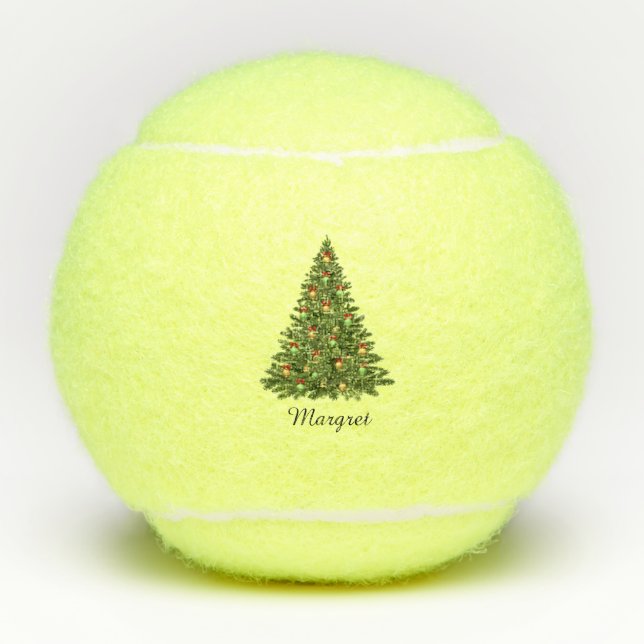 Pelotas De Tenis Guión personalizado del árbol navideño festivo (Anverso)