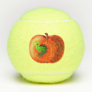 Pelotas De Tenis Gusano feliz en Apple rojo