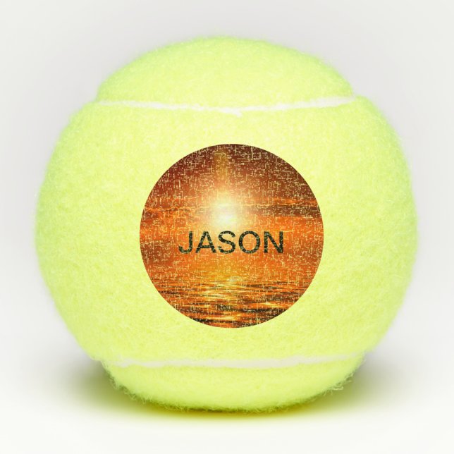 Pelotas De Tenis Hermoso Naranja Sunset Golden Sky Sea Gold Name (Anverso)