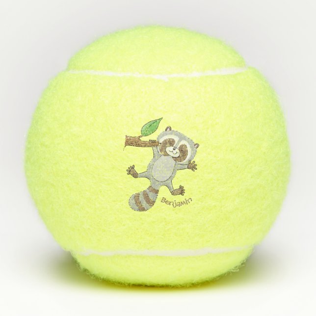 Pelotas De Tenis Ilustracion de bebé de raccoon feliz lindo (Anverso)