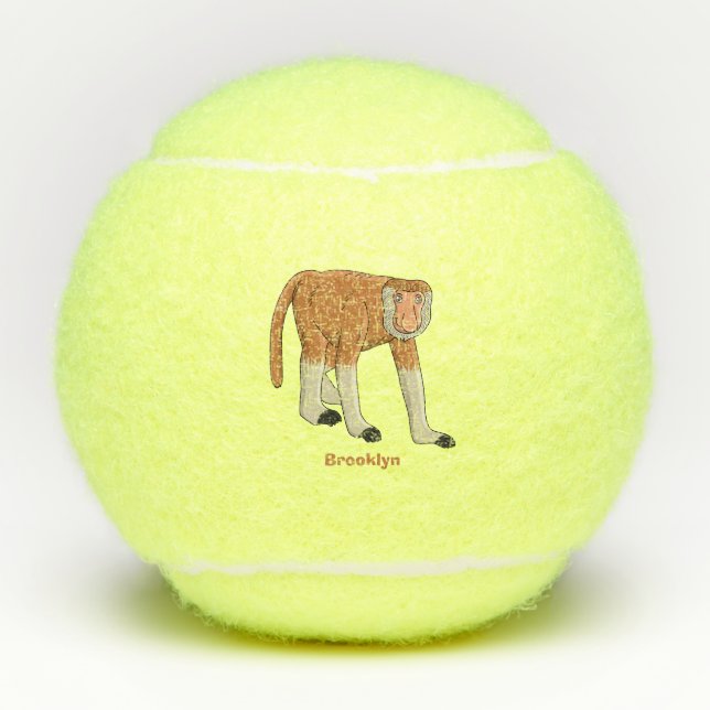 Pelotas De Tenis Ilustración de mono narigudo divertido estilo cart (Anverso)