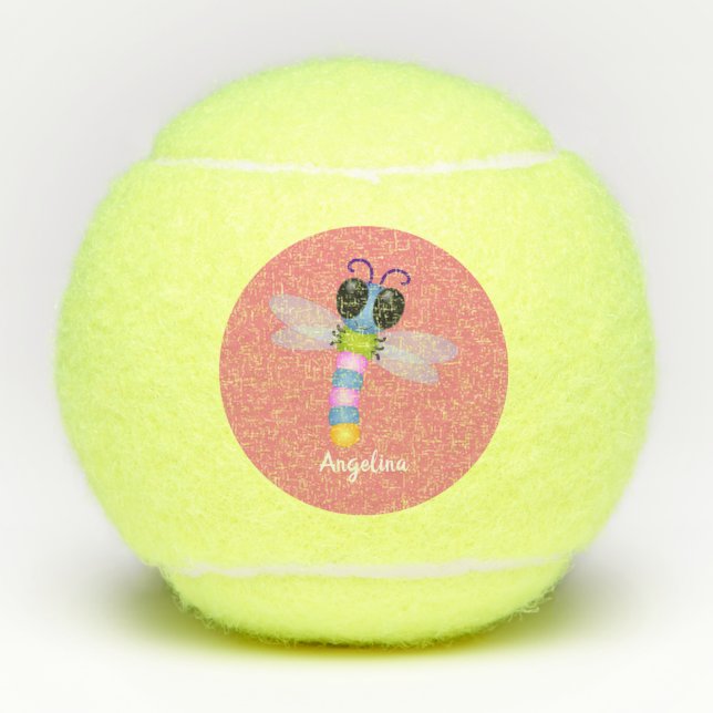 Pelotas De Tenis Ilustracion de personalizado de libélula azul y ro (Anverso)