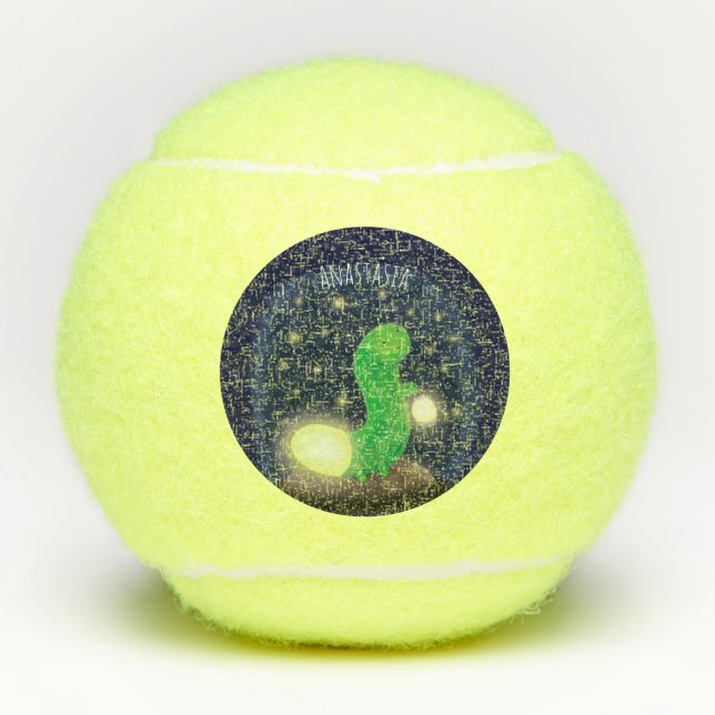 Pelotas De Tenis Ilustracion personalizado de gusano de brillo verd (Anverso)