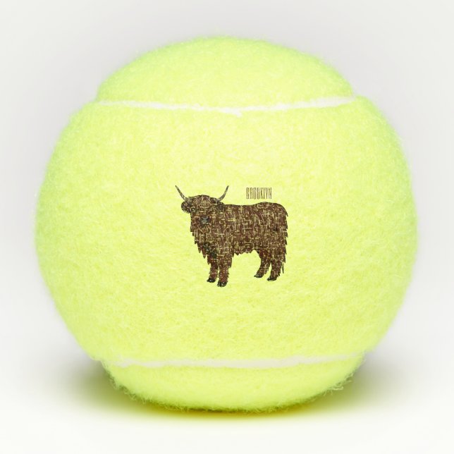 Pelotas De Tenis Ilustracion personalizado de vaca de Highland (Anverso)
