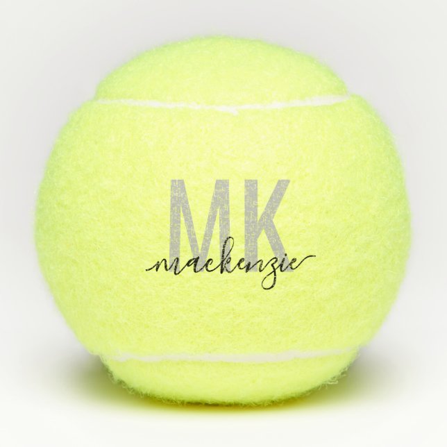 Pelotas De Tenis Iniciales personalizadas de firma gris negro (Anverso)