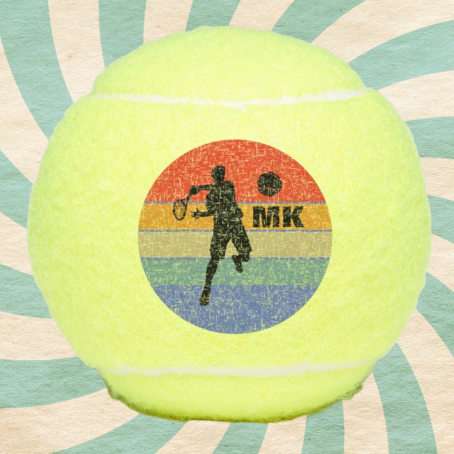 Pelotas De Tenis Jugador de tenis Retro Gran Negrita Monogramado (Monogrammed tennis player logo in retro modern design. 
Smash it out on the court!)