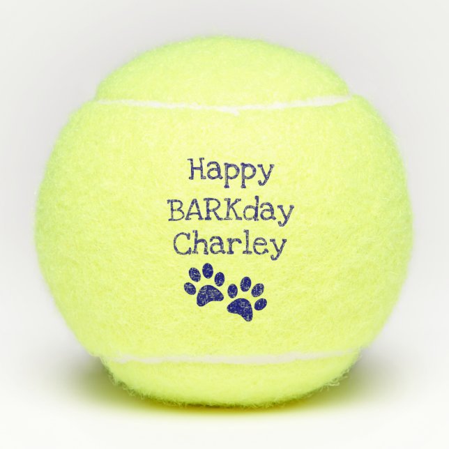 Pelotas De Tenis Juguete feliz azul del perro casero del cumpleaños (Anverso)