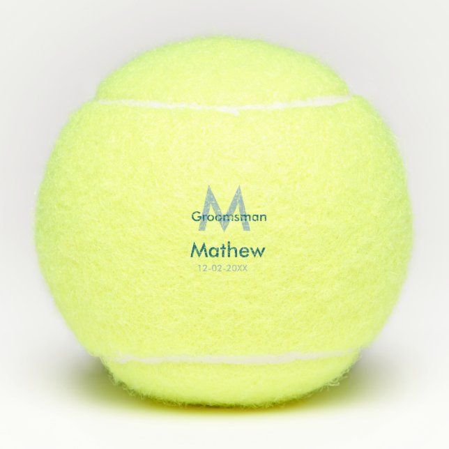 Pelotas De Tenis Letra azul marino groomsman fecha masculina por (Anverso)
