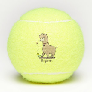 Pelotas De Tenis Lindo alpaca feliz con mariposa dibujo animado