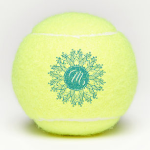 Pelotas De Tenis Mandala floral azul turquesa monogramada
