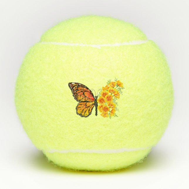 Pelotas De Tenis Mariposa de flores con amapola amarilla de Califor (Anverso)