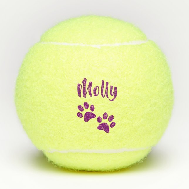 Pelotas De Tenis Mascota personalizado impresión púrpura de la pata (Anverso)