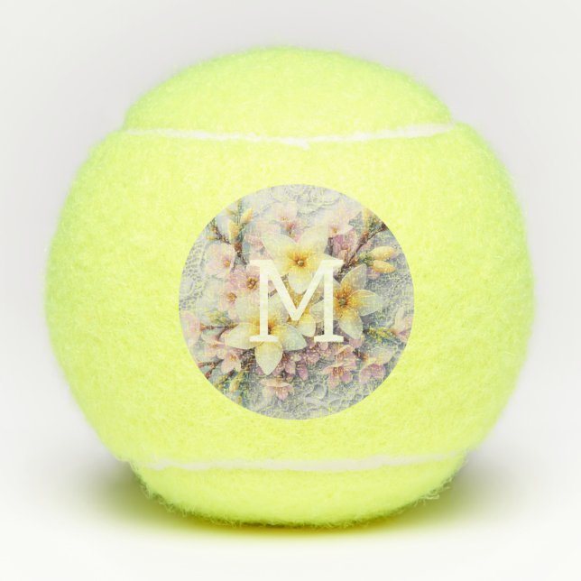 Pelotas De Tenis Monogram lace pink and yellow Spring flowers  (Anverso)