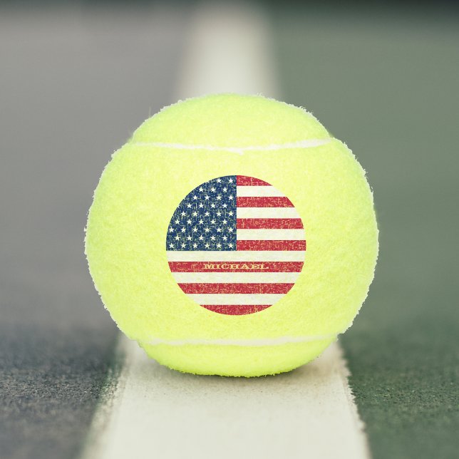 Pelotas De Tenis Monograma de bandera norteamericana patriótico per (Patriotic USA American Flag Monogram Personalized Tennis Balls)