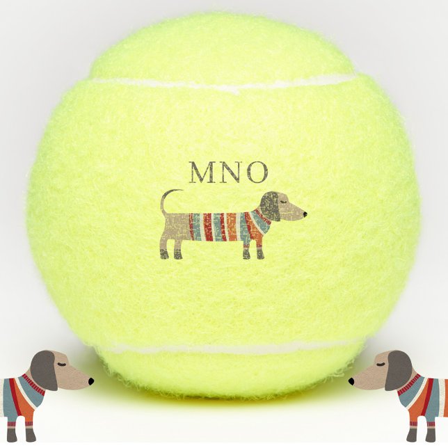 Pelotas De Tenis Monograma de perros Dachshund Wiener Sausage Perso (Fun Dachshund Wiener Sausage Dog monogram initials personalized tennis balls)
