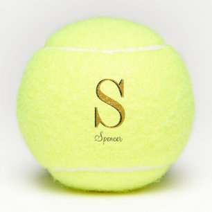 Pelotas De Tenis Monograma dorado con inicial de nombre personaliza