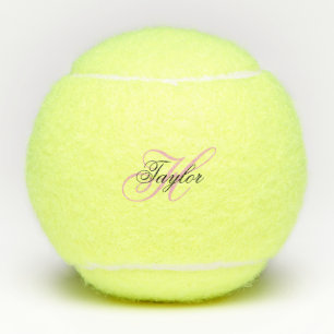 Pelotas De Tenis Monograma Elegante Negro y Rosa