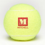 Pelotas De Tenis Monograma personalizado Su nombre Negrita Inicial<br><div class="desc">Bolas de tenis personalizadas impresas con un nombre o texto personalizado en letra de letra serif de bloque negrita y un sencillo monograma de tenis moderno en tinta roja vibrante. Cualquier jugador de tenis apreciaría el aspecto atrevido y moderno de estas bolas de práctica monogramadas.</div>
