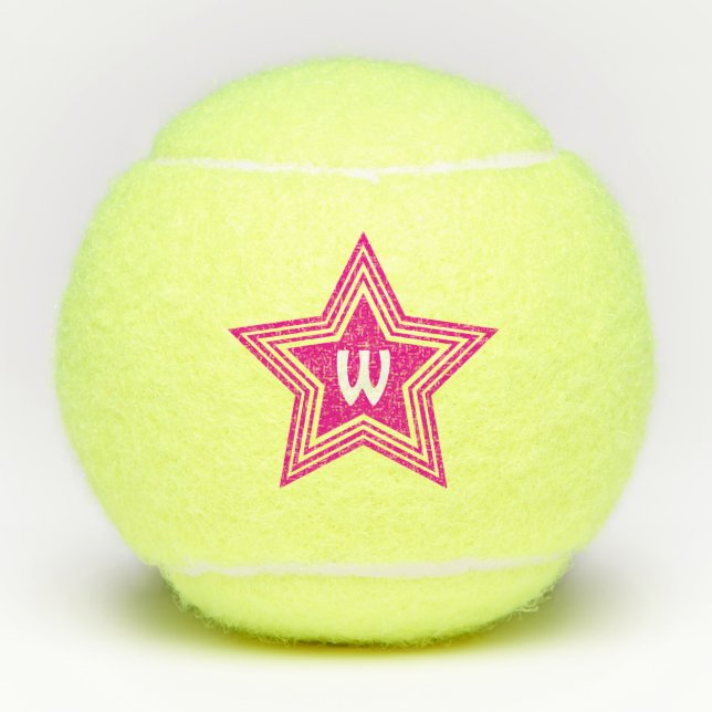 Pelotas De Tenis Monograma rosa de estrella superestrella inicial (Anverso)