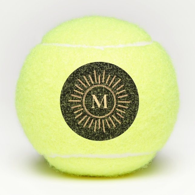 Pelotas De Tenis Monograma simple moderno dorado amarillo negro (Anverso)