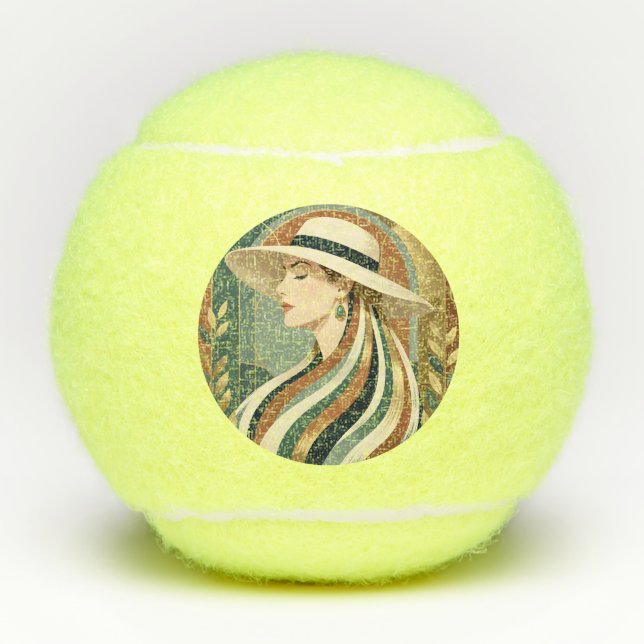 Pelotas De Tenis Mujer con sombrero de sol art déco (Anverso)