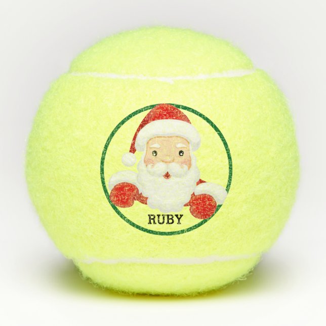 Pelotas De Tenis Navidades 3 Salones de tenis Añadir nombre Santa C (Anverso)