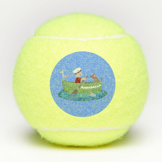 Pelotas De Tenis Niño pequeño marinero y personalizado de un bote d (Anverso)