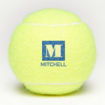 Pelotas De Tenis Nombre de Monograma Inicial Autónomo Elegante Pers<br><div class="desc">Bolas de tenis personalizadas impresas con un nombre o texto personalizado en un gran bloque de negrita tipo letra serif y un sencillo monograma de tenis moderno en tinta azul.</div>