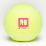 Pelotas De Tenis Nombre de monograma inicial en negrita rosa person<br><div class="desc">Bolas de tenis impresas en personalizado PINK INK personalizadas impresas con un nombre o texto personalizado en un gran bloque de letra serif y un sencillo y moderno monograma de tenis.</div>