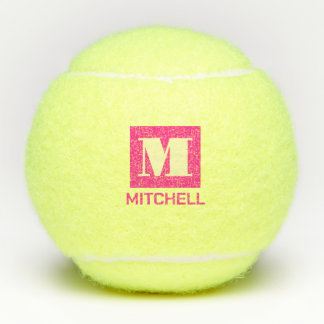 Pelotas De Tenis Nombre de monograma inicial en negrita rosa person