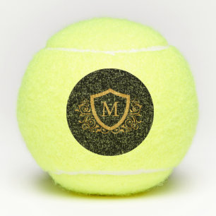 Pelotas De Tenis Nombre de monograma personalizado negro y dorado e
