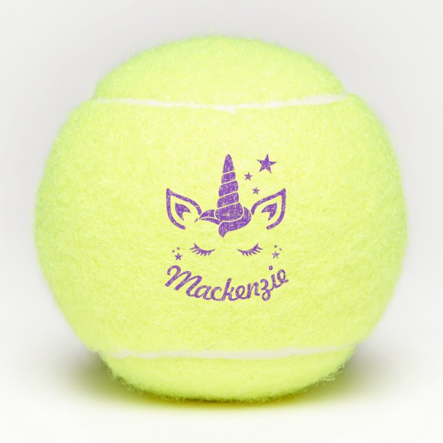 Pelotas De Tenis Nombre de niño personalizado de cabeza de unicorni (Anverso)