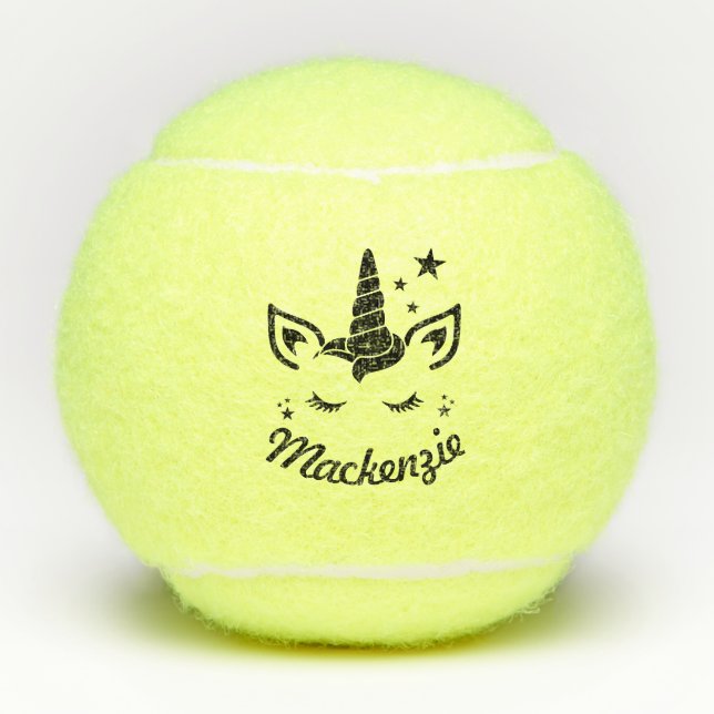 Pelotas De Tenis Nombre de niño personalizado de Unicorn (Anverso)