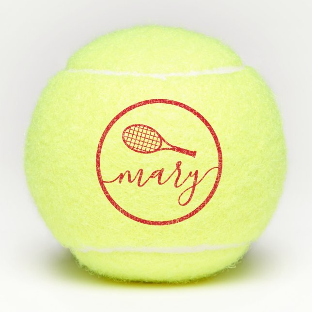 Pelotas De Tenis Nombre de script Bonito rojo personalizado (Anverso)