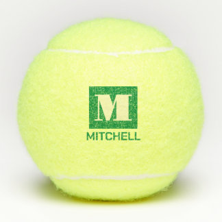 Pelotas De Tenis Nombre del Monograma Inicial Verde Negrita Persona