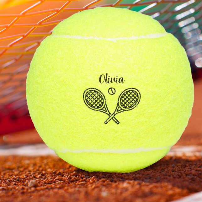 Pelotas De Tenis Nombre del tema del tenis personalizado (Personalized Name Tennis Racket Ball. For single, doubles and team players.)