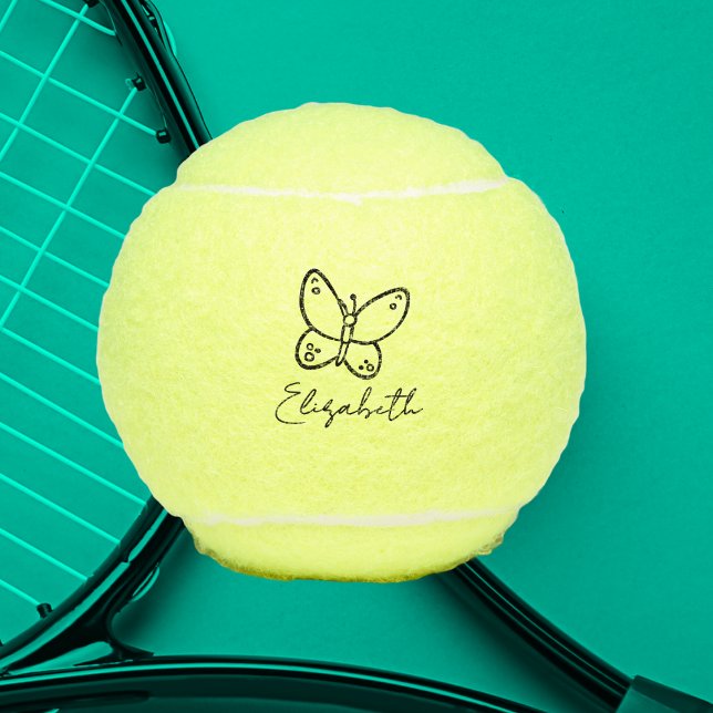 Pelotas De Tenis Nombre personalizado de mariposa monogramado (Cute signature style design with monogram name and butterfly. Great gift for any tennis player. )