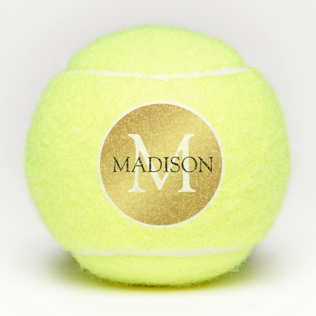 Pelotas De Tenis Nombre personalizado en negro y oro (Anverso)