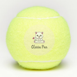 Pelotas De Tenis Nombre personalizado lindo gato blanco en amarillo