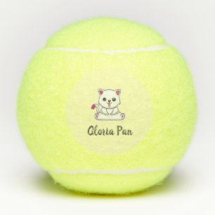 Pelotas De Tenis Nombre personalizado lindo gato blanco en amarillo