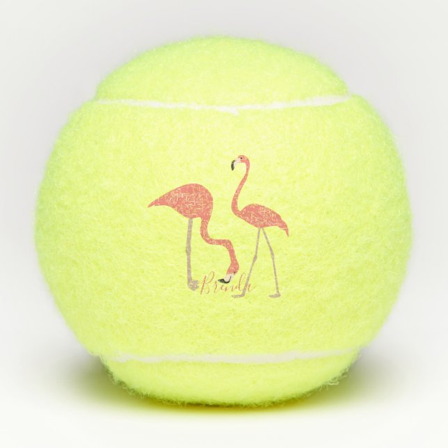 Pelotas De Tenis Pareja De Flamencos Rosados Monogramada (Anverso)