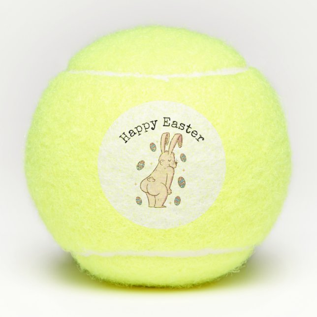 Pelotas De Tenis Pascua feliz con conejo gracioso  (Anverso)