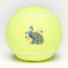 Pelotas De Tenis Pavo Real Con Flores Purpúreas