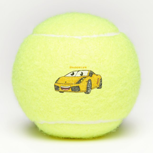 Pelotas De Tenis Personalizado de coche deportivo amarillo alegre (Anverso)