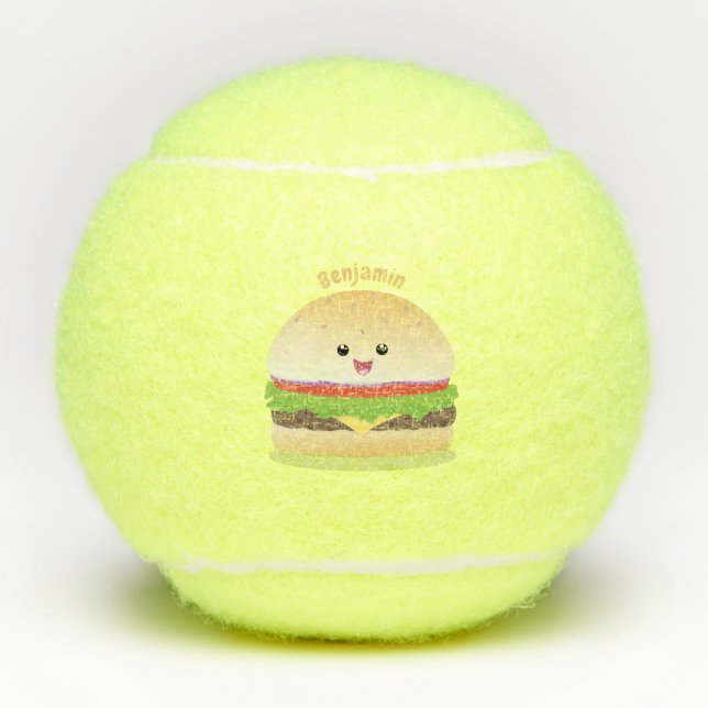 Pelotas De Tenis Personalizado de hamburguesa kawaii feliz (Anverso)