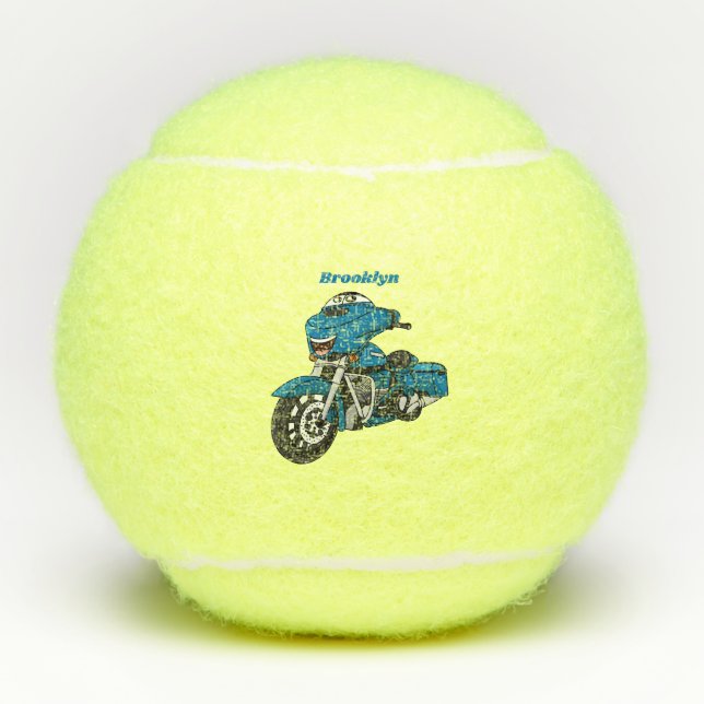 Pelotas De Tenis Personalizado de moto azul feliz (Anverso)