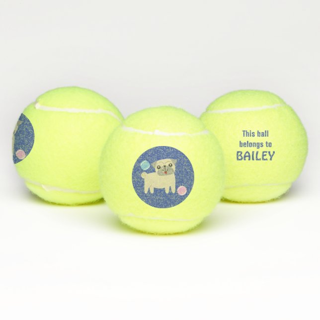 Pelotas De Tenis Personalizado de perro pug cute personalizado (Múltiples)