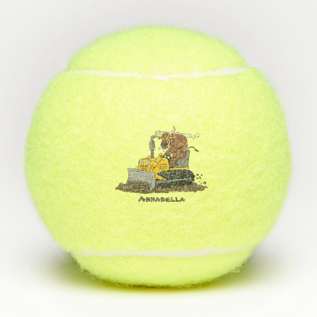 Pelotas De Tenis Personalizado del bulldozer cómico que conduce un  (Anverso)