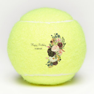 Pelotas De Tenis Personalizado Feliz Cumpleaños Nombre Floral